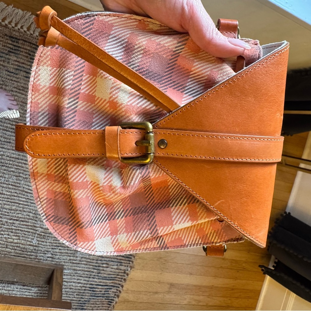 Sundance Anthropologie Leather cloth Plaid Crossbody belt bag Vintage look Boho - Picture 9 of 11